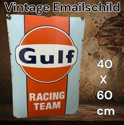 Vintage Alt GULF RACING TEAM Emaille Reklame Werbe Schild Enamel Plaque Émaillée
