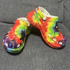 Crocs Classic Bae Tie-Dye Colorful Graphic Clog Chunk Platform Shoe Womens Sz 10