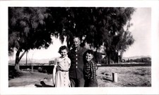 Vintage 1940s Photo US Army Soldier Man with Children Outdoors Military Family