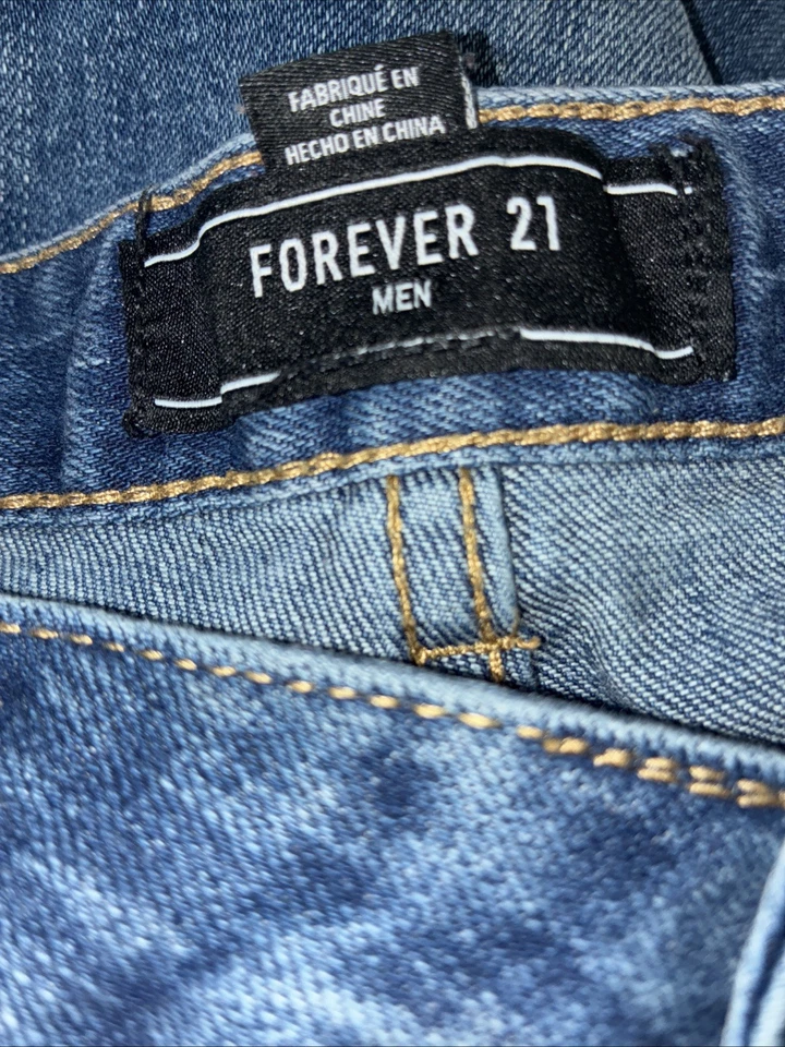 Pantalones de mezclilla ajustados Forever 21 azul oscuro para hombre, talla 32x32, con 5 bolsillos y cremallera mosca Foto 4 de 4