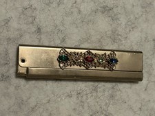 Vintage Silver Tone Floral Folding Purse Comb Rhinestone Flowers