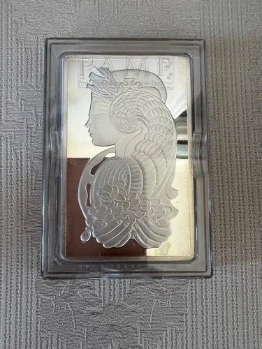 Rare PAMP Suisse 5 Oz 999 Fine Silver Bar – Lady Fortuna COA Original Case