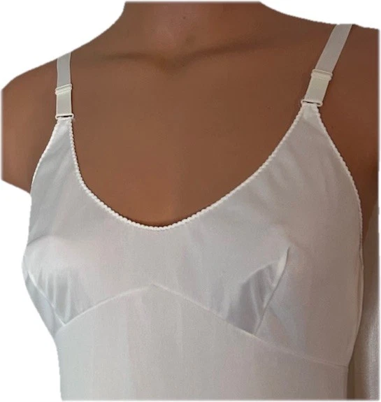 De colección Sears Blanco Nylon Formal Largo Completo Slip Talla 34" No Desliza Dobladillo de Encaje Foto 4 de 4