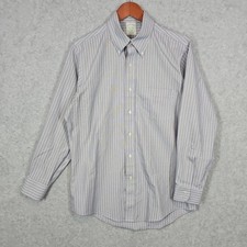 Brooks Brothers 1818 Slim Fit 15.5 32 Blue Stripe Non Iron Cotton Button Down