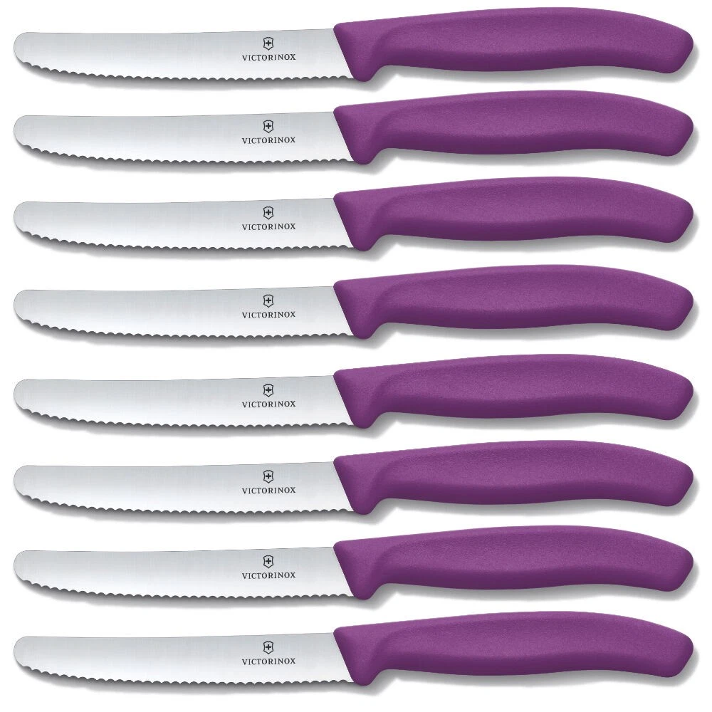 Victorinox Steak & Tomato Knife Pistol Grip 11cm Purple Set x 8 Knives
