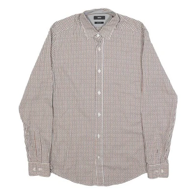 BOSS HUGO BOSS Camisa Cuadros Marrón Azul S Algodón Manga Larga Botón - Imagen 1 de 4