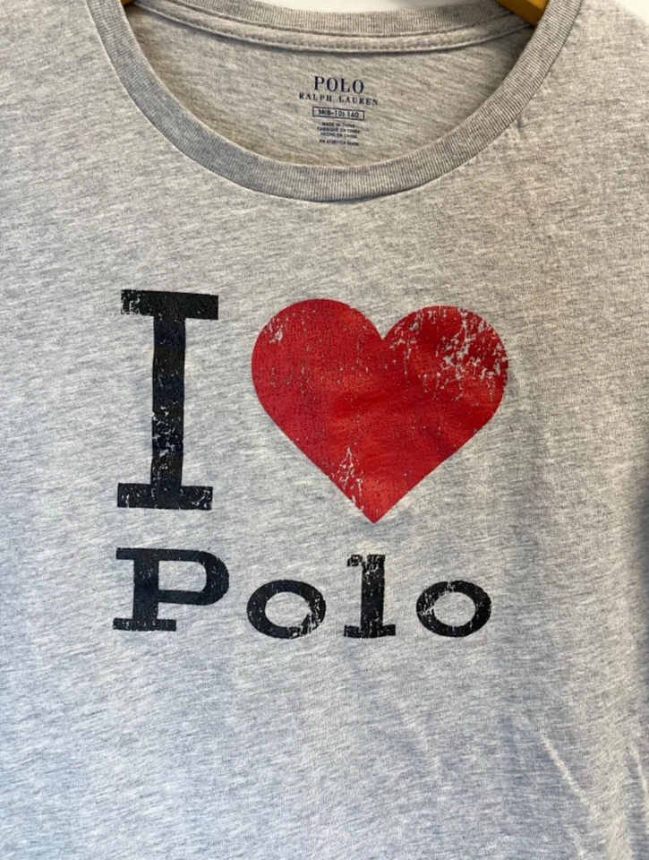 Polo Ralph Lauren девочек Kids серый я люблю поло футболка футболка M 8-10 длинным рукавом - Изображение 2 из 4