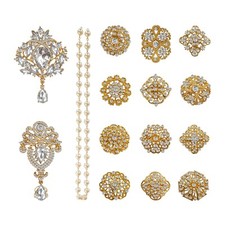 Rhinestone Brooch Pins 14 PCS Gold Pearl Crystal Wedding Bouquet Kit Set
