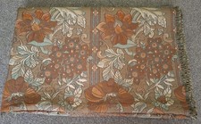 Vintage Tapestry heavy piece of fabric with orange floral pattern, 4 yards long