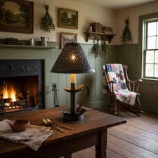 Primitive/Country Electric Plantation Lamp Black Punched Tin