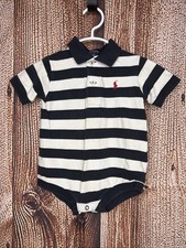 Ralph Lauren Baby Polo Bodysuit 3  6 Months White Navy Stripe Collared One-Piece
