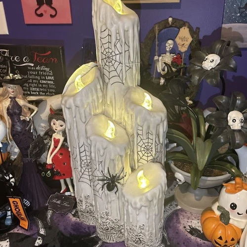 Cool Led Lighted Spiderweb Candles Halloween Gothic Decor image 10