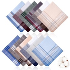 12 Pcs Handkerchiefs for Men, 100 Soft Cotton Hankies with Check, Classic Re...