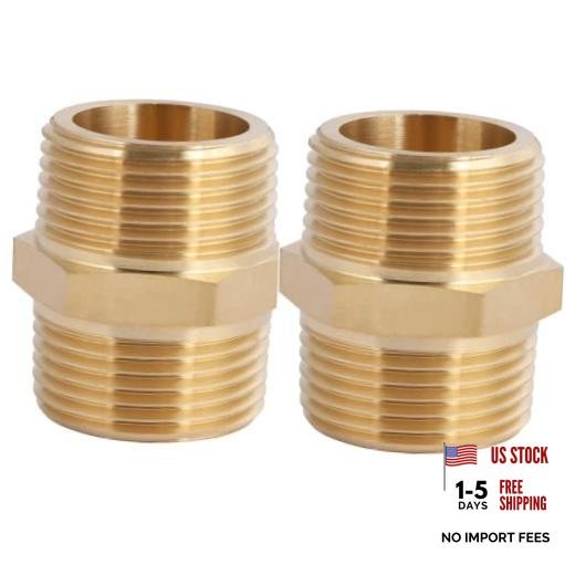 2PCS 1" x 1" Brass NPT Male Hex Nipple by - 1" NPT Male, Brass 1"-1" NPT Male