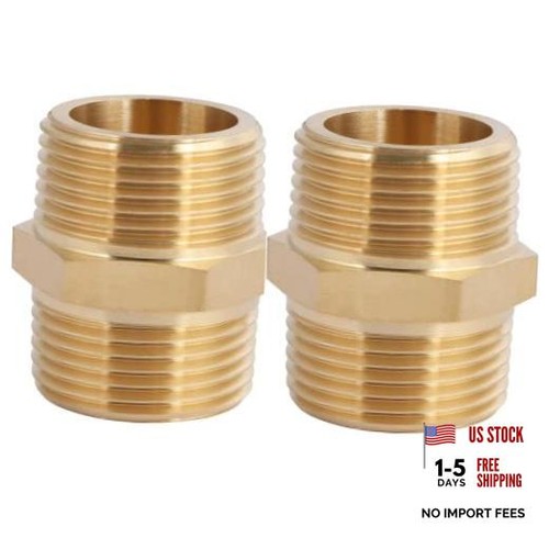 2PCS 1" x 1" Brass NPT Male Hex Nipple by - 1" NPT Male, Brass 1"-1" NPT Male