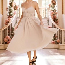 Reformation Womens 2 Taupe Pique Paloma Midi Milkmade Ballerina Dress Romantic