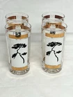 Set Of 4 Vintage Anchor Hocking Far East Highball Glasses Gold Bonsai MCM