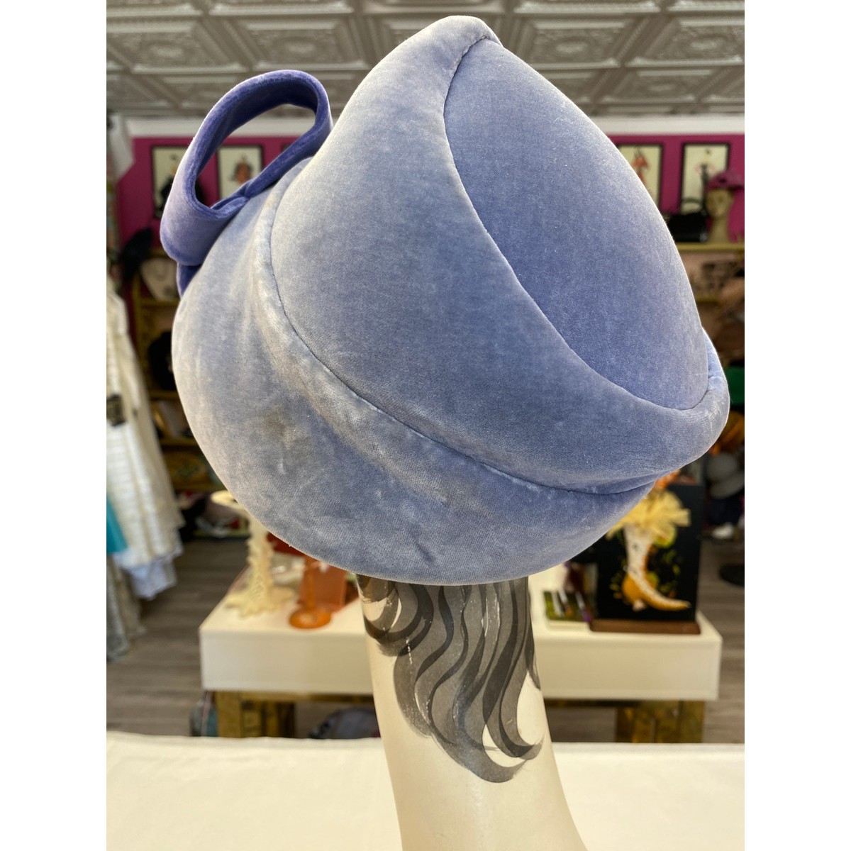 1950s 2 tone blue velvet avant garde hat 50s fashion  display picture 3