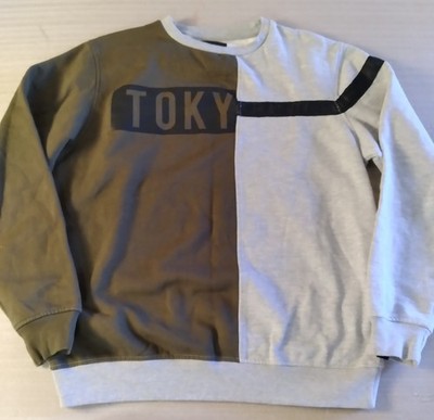 Soulstar Sweatshirt Tokyo Graphic Color Block Trim Letters green, gray, size L