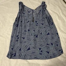 A.N.A. Blue Leaf Design Tank Top with Knotted Straps Women’s Size L EUC