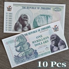 10 Pcs Zimbabwe 1 Myrillion Notes Commemorate Gorilla UNC Free Shipping