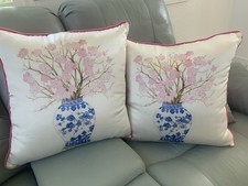 Throw Pillows Set of Two 19  Pink Back Silky Front Pink Floral with Vase Design