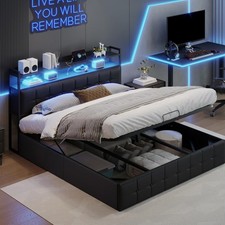 BRILVERDE Letto imbottito 140x200 cm con Contenitore idraulico, Letto matrimonia