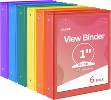 1 Inch Binders 3 Ring 6 Pack, Clear View Three Ring Binders PVC-Free Fit 8.5x11
