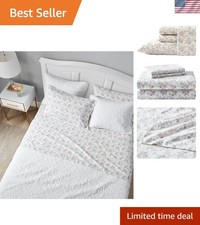 Luxury Queen Size Flannel Sheet Set - Soft Cotton, Floral Design  Easy Care
