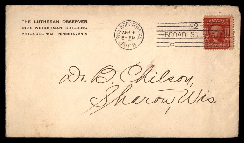 Mayfairstamps US 1908 Pennsylvania Philadelphia the Lutheran Observer to Sharon