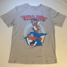 Tom  Jerry Youth Kids Short Sleeve Shirt Light Gray Size Large 10/12 New