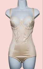 Vtg Va Bien 34C Shapewear Bodysuit Girdle Pinup Girl Style 1293 Champagne Lace