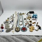 LOT of  Costume Estate Jewelry Sterling, Pearls, Old Vintage Indian Clip On Bone