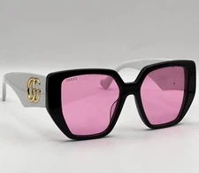Gucci GG0956S 002 Sunglasses Pink Lens Black White Frame Square Oversized Look
