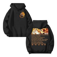 Men's Demon Slayer Anime Printed Hooded Sweatshirt - Black Causal Hoodie