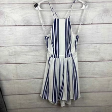 Lovers + Friends White & Blue Spaghetti Strap Tie & Zip Back Dress Size S