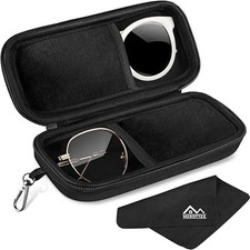 Double Glasses Case Hard Shell, Dual Sunglasses Organizer W/ Zipper, Shockproof