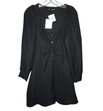 ZARA Puff Sleeve Button Up Mini Dress Women's S Black Lined Ruched Casual Formal
