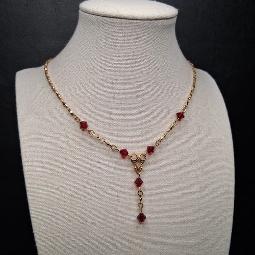 Vintage AVON Y Tropfen Halskette roter Kristall goldfarben. 14.963 - Bild 2 von 6