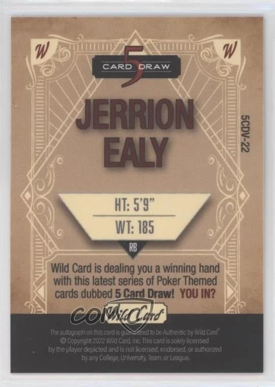 2022 5 Card Draw Vintage Rainbow Holo Foil - Red /2 Jerrion Ealy Rookie Auto RC - Image 2 of 2