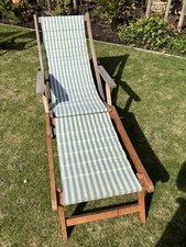 RETRO QUALITY WOODEN DECK CHAIR WITH MATCHING FOOT STOOL COUNTRY HOUSE