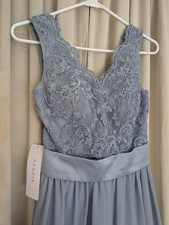 Azazie Blue Sleeveless Lace Chiffon Bridesmaid Dress Size A4