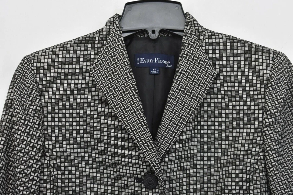 Evan-Picone Women Black White Shawl Lapel Slit Sleeve Business Blazer Jacket 8P - Image 3 of 4