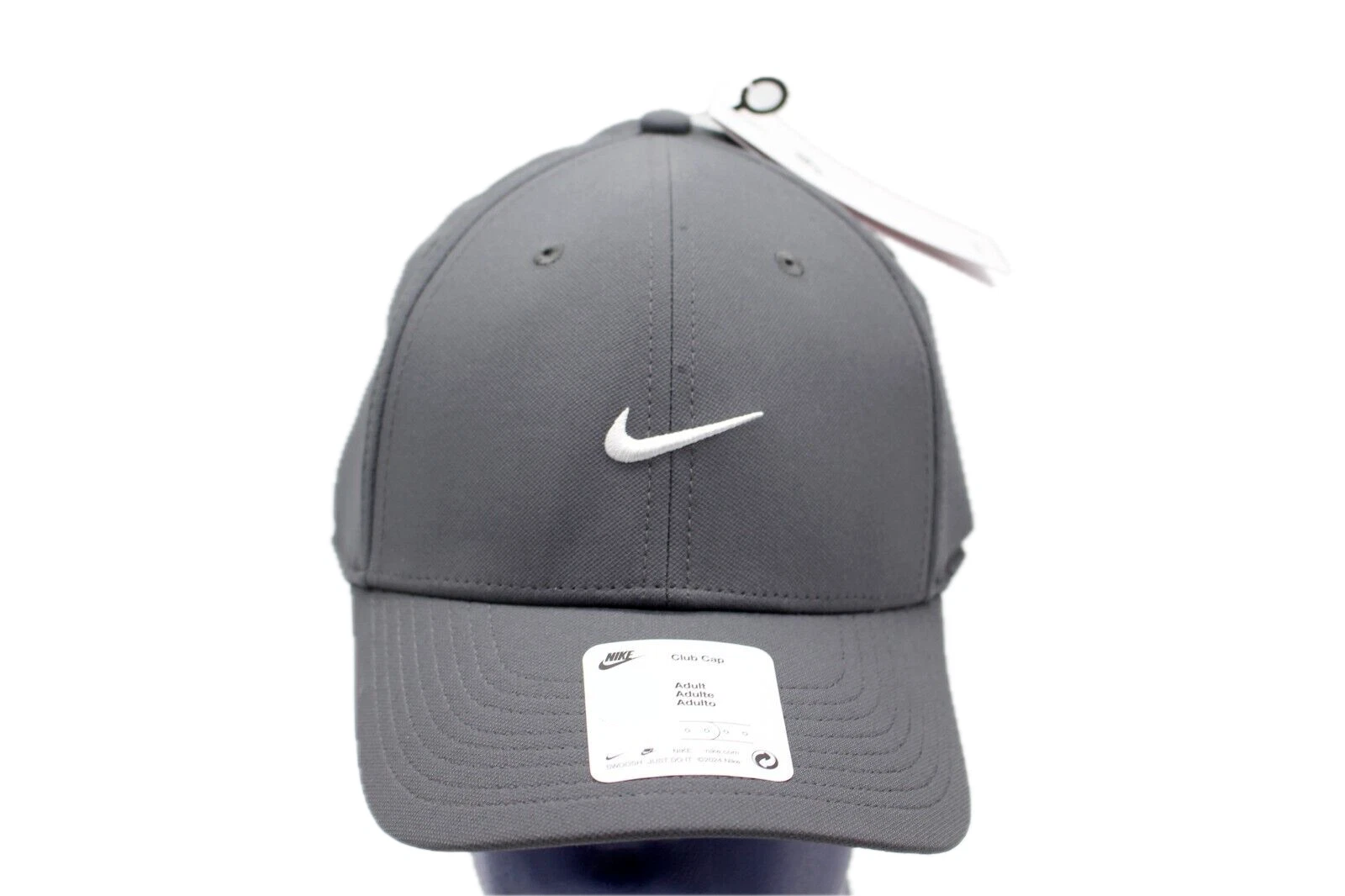 Nike Dri Fit Rise Club Gray White Swoosh Cap Hat Unisex M/L Adult FV5563 068 New