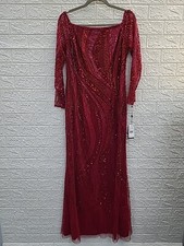 New Adrianna Papell Beaded Off Shoulder Maxi Dress Size 10 Cranberry