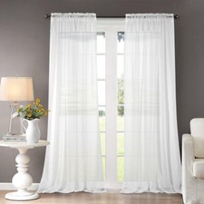 2 Pack Fully Stitched Sheer Window Curtain Panel Drapes 45" 54" 63" 84" 95"L
