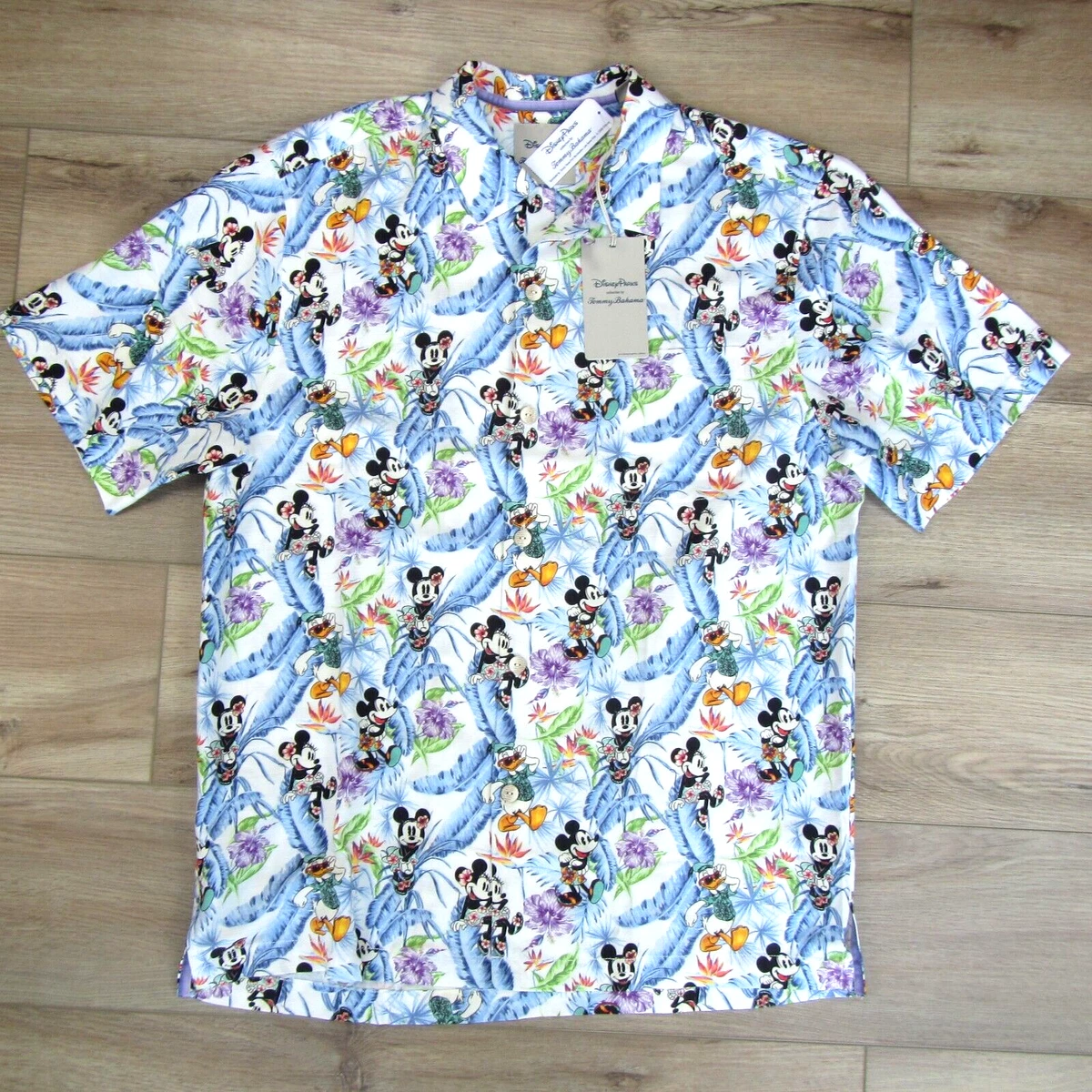 NEW 2023 DISNEY TOMMY BAHAMA MENS MICKEY AND FRIENDS FLORAL ALOHA CAMP SHIRT MED