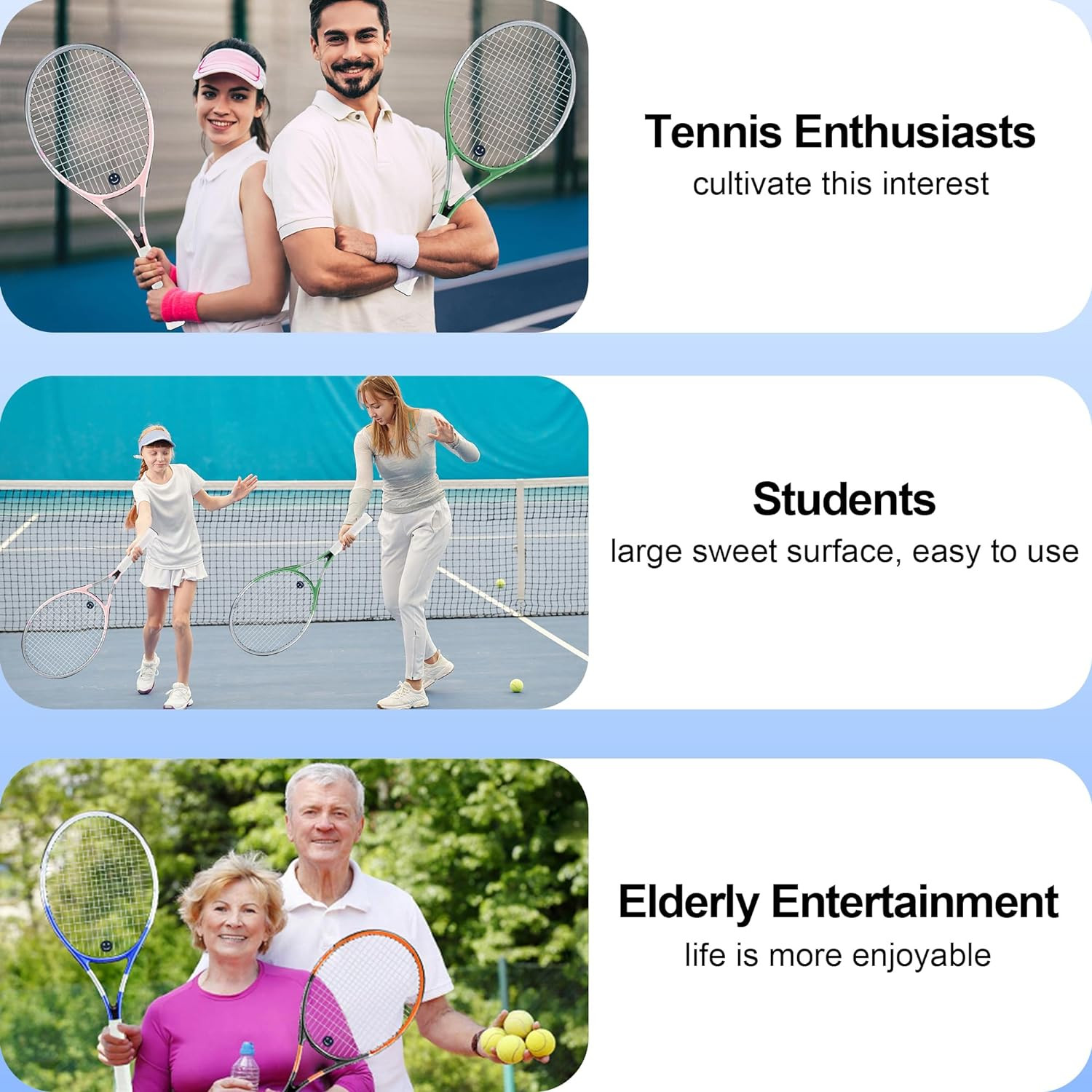 27" Recreational Tennis Racket Set 2 Players Lightweight Pre-Strung Tennis Racqu