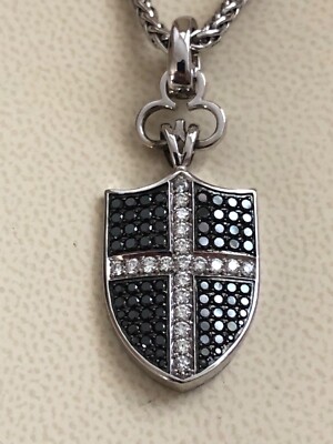 Garrard Knightrider schwarz-weißer Diamant Anhänger und Kette in 18K Weißgold