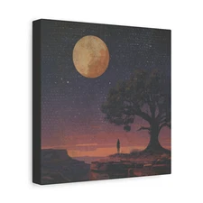 STARGAZER MOON TREE Stretched Canvas, Celestial Star Astronomy Girl Wall Art